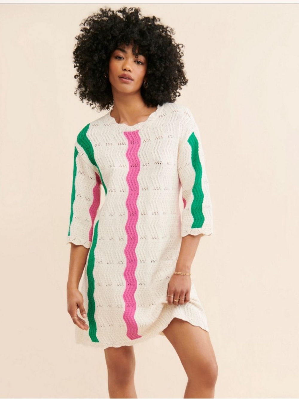 Free People Native Youth Wave Knit Crochet Cover-Up Ivory combo Sz S Coastal